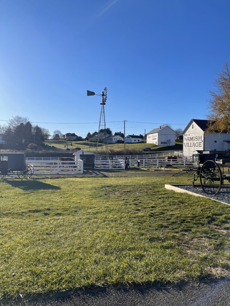 The Amish Village includes barns, wagons, horses and a windmill on the walking tour.